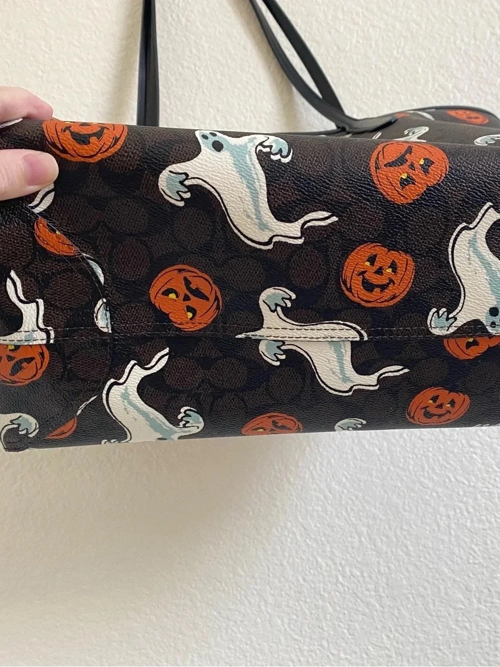 Coach Halloween Ghosts & Pumpkins Tote Bag - Black/Orange - Picture 2 of 3